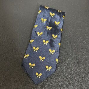 Alfred Sung Collection 100% Italian Sill Tennis Racket Pickle Ball Navy Blue Tie